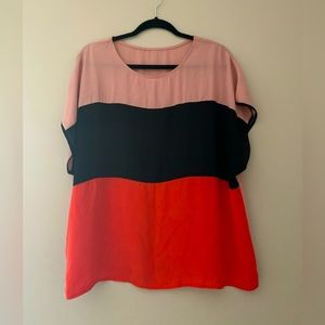 Tricolor sheer blouse, butterfly sleeves